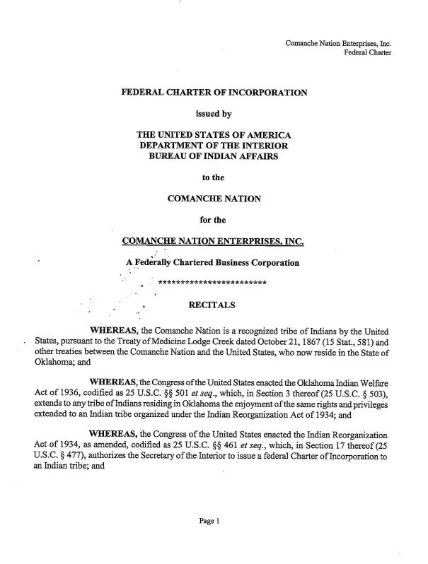 Federal Charter of Incorporation
